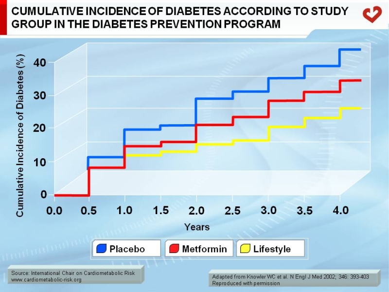 Cumulative incidence of diabetes according to study group in the Diabetes Prevention Program